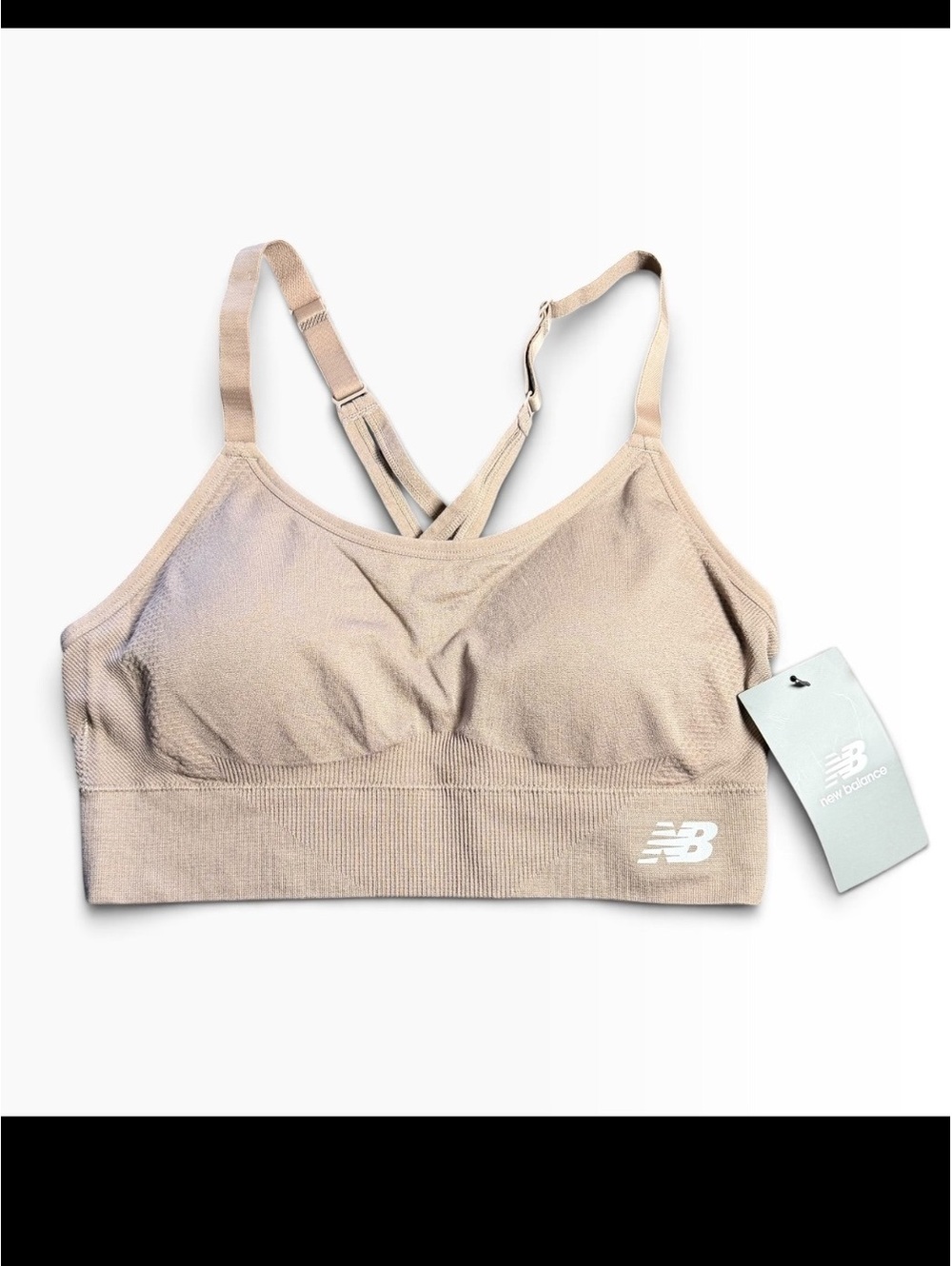 NEW BALANCE tan pull over strappy back Wirefree bra size Large NWT